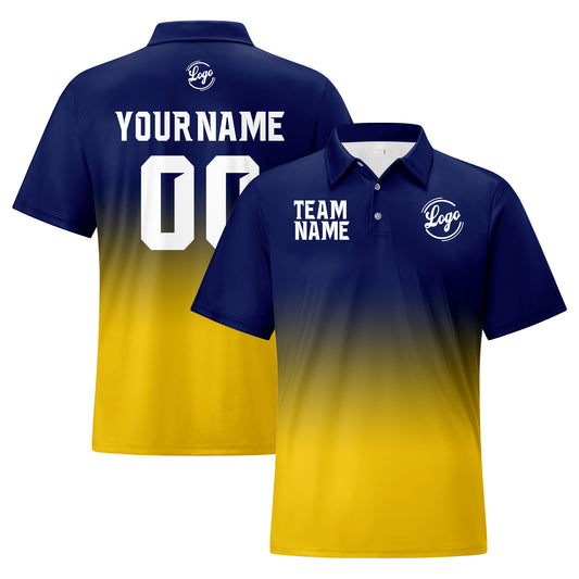 Benutzerdefinierte Marine Gelb Fußball Gradient Polo-Shirts Fügen Sie Ihr Einzigartiges hinzu Logo/Name/Nummer
