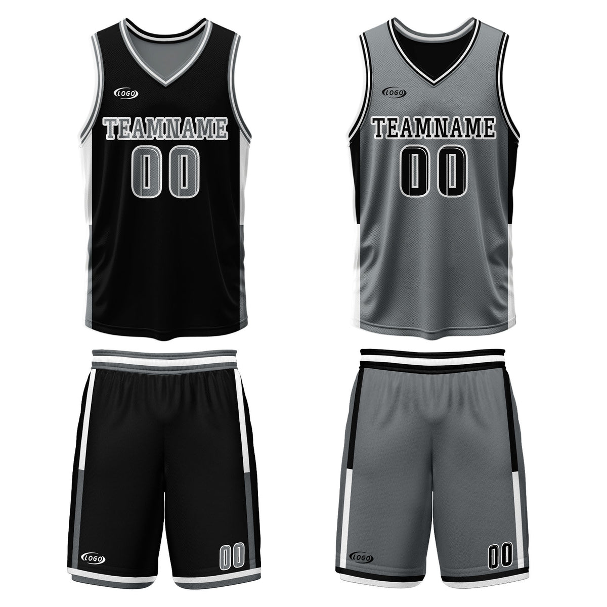 Benutzerdefinierte Schwarz Grau Reversible Basketball Jersey Personalisierte Drucken Name Nummer Logo