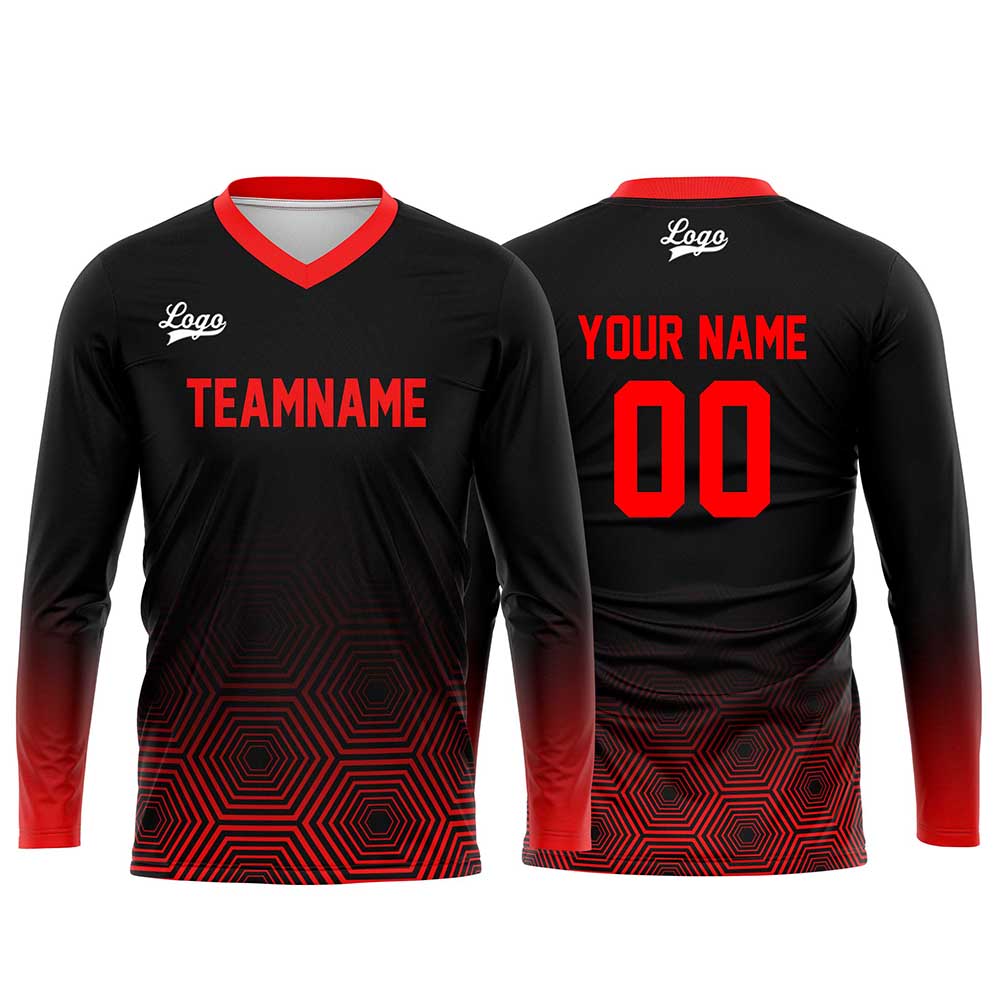 Kundenspezifisches Schwarz Rot Basketball Fußball Schießen langes T-Shirt für Erwachsene und Kinder