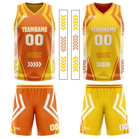 Benutzerdefinierte Orange Gelb Reversible Basketball Jersey Personalisierte Drucken Name Nummer Logo