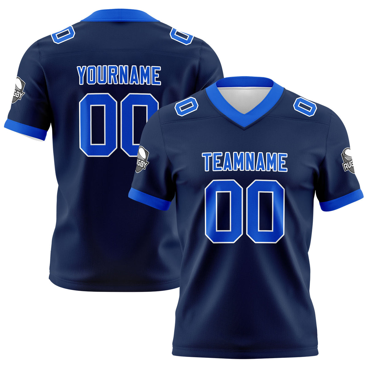 Benutzerdefinierte Marine Blau Fußball Trikots Personalisierter Name Nummer Logo