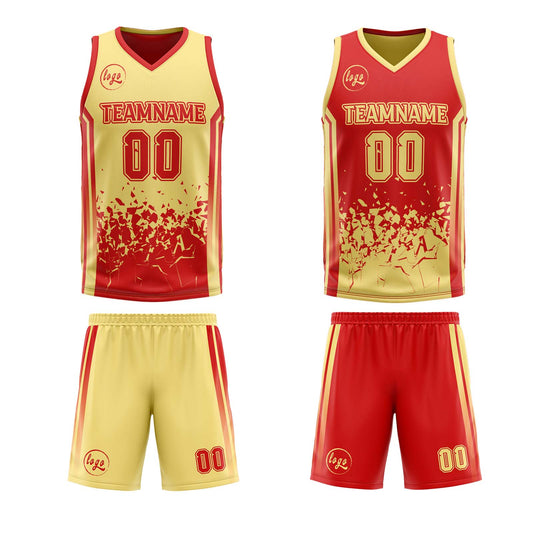 Benutzerdefinierte Rot Gelb Reversible Basketball Jersey Personalisierte Drucken Name Nummer Logo