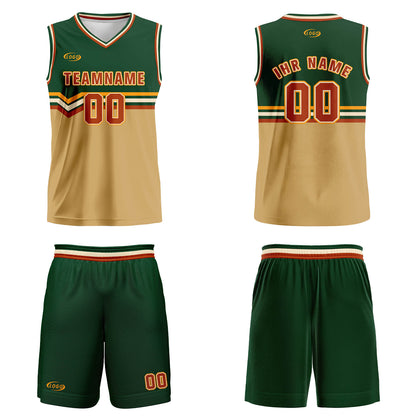 Benutzerdefinierter Grün Hellbraun Rot Gelb Basketball Jersey Uniform Anzug gedruckt Ihr Logo Name Nummer