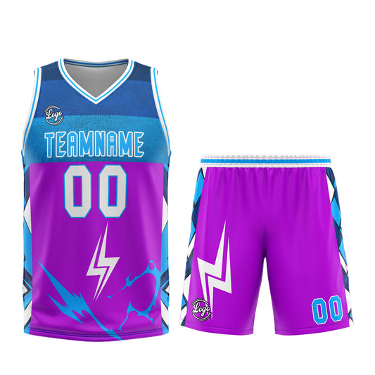 Benutzerdefinierter Lila Blau Basketball Jersey Uniform Anzug gedruckt Ihr Logo Name Nummer