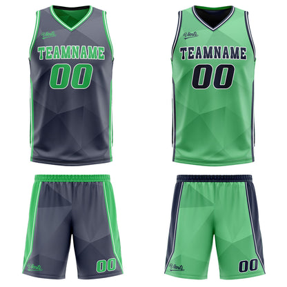 Benutzerdefinierte Marine Grün Reversible Basketball Jersey Personalisierte Drucken Name Nummer Logo