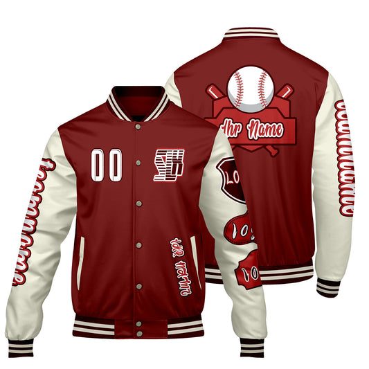 Maßgeschneiderte Rot Weiß Letterman Varsity Jacket Individuelle Stickerei  Druck nach Ihrem Wunsch