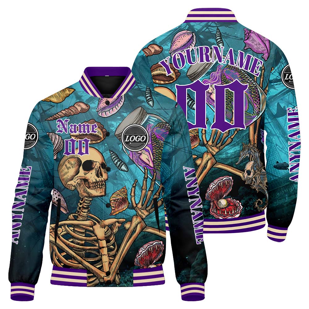 Maßgeschneiderte Blau Lila Letterman Varsity Jacket Individuelle Stickerei Druck nach Ihrem Wunsch