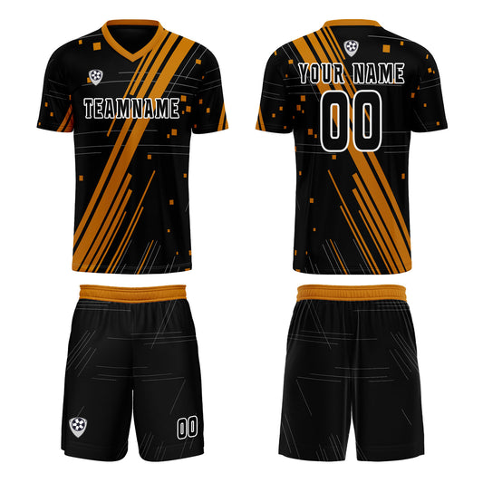Benutzerdefinierte Schwarz Orange Trikots für Männer Frauen Personalisierte Fußball Uniformen für Erwachsene und Kind