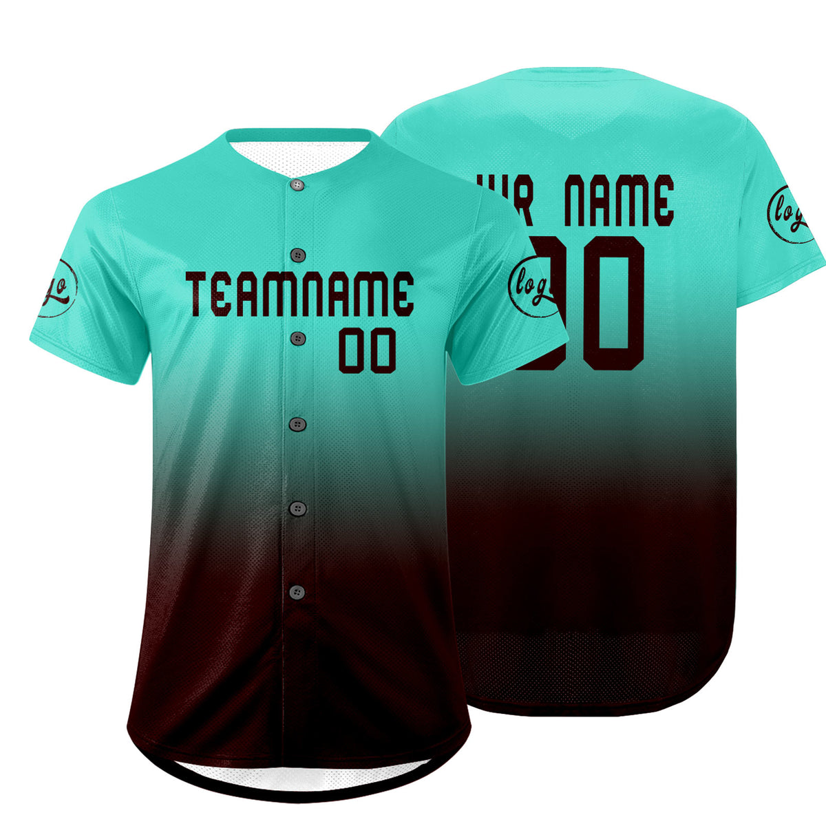 Benutzerdefiniert Cyan Braun Personalisierter Baseball Jersey mit Farbverlauf Team Uniform mit Namen und Nummer