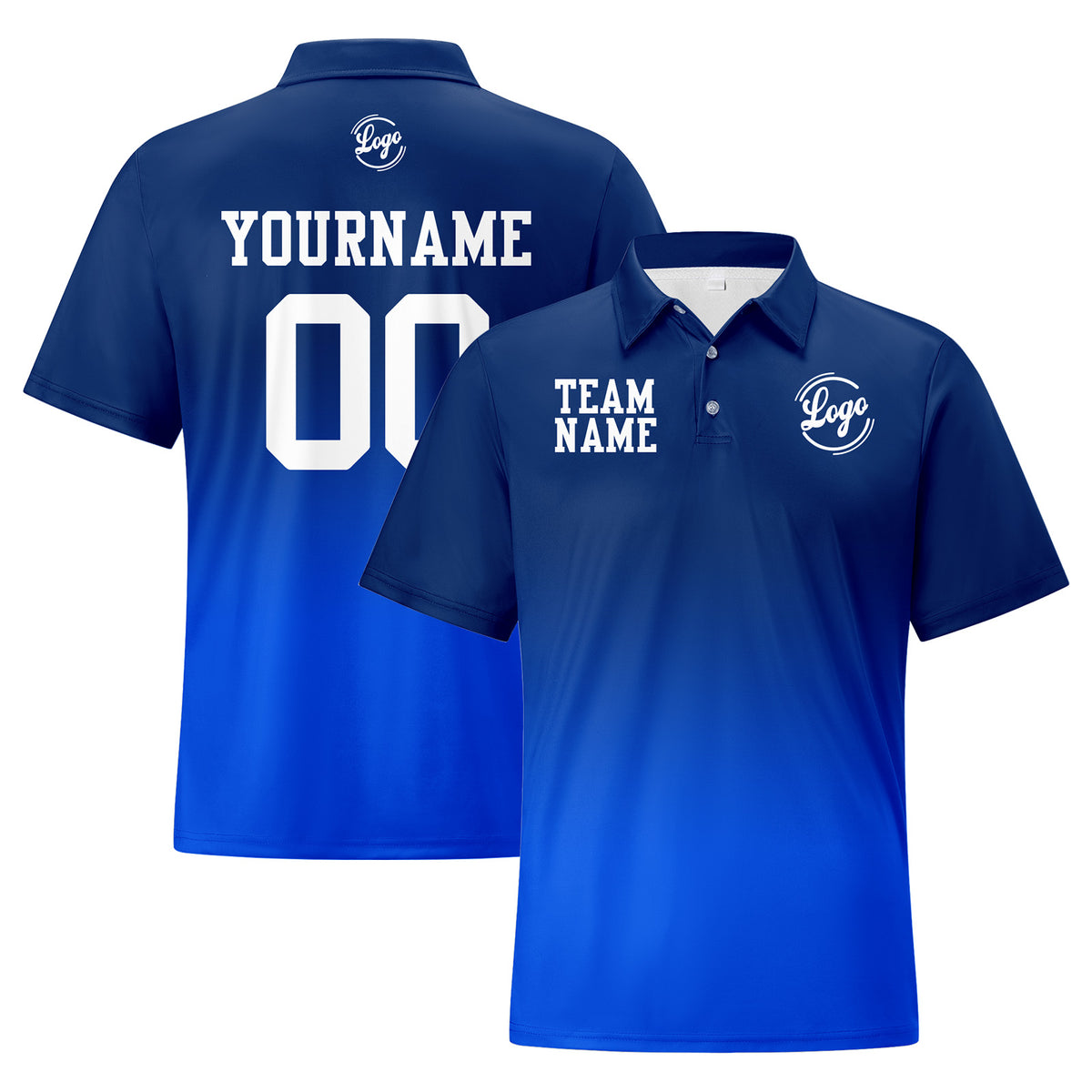 Benutzerdefinierte Marineblau Fußball Gradient Polo-Shirts Fügen Sie Ihr Einzigartiges hinzu Logo/Name/Nummer
