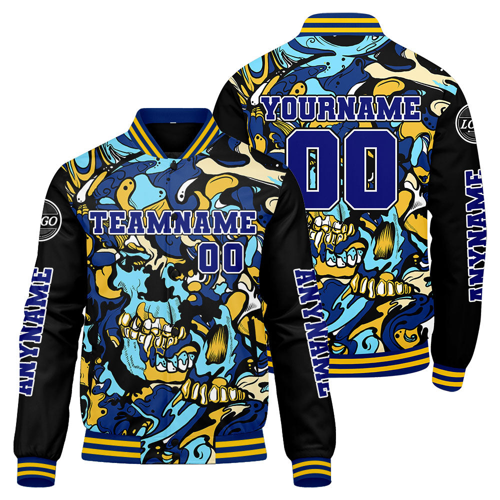Maßgeschneiderte Königliche Gelb Letterman Varsity Jacket Individuelle Stickerei Druck nach Ihrem Wunsch