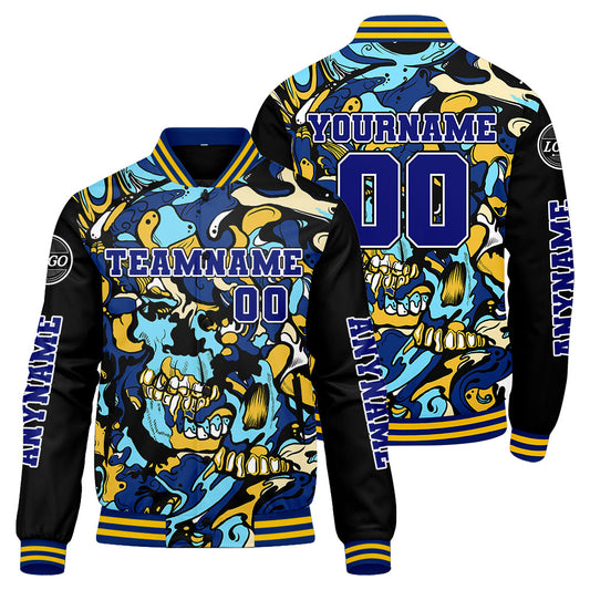 Maßgeschneiderte Königliche Gelb Letterman Varsity Jacket Individuelle Stickerei Druck nach Ihrem Wunsch
