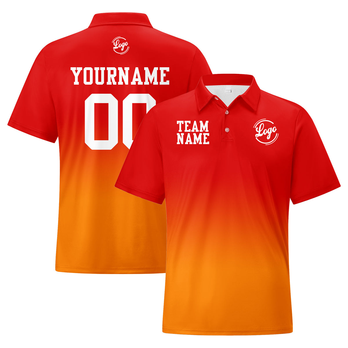 Benutzerdefinierte Rot Orange Fußball Gradient Polo-Shirts Fügen Sie Ihr Einzigartiges hinzu Logo/Name/Nummer