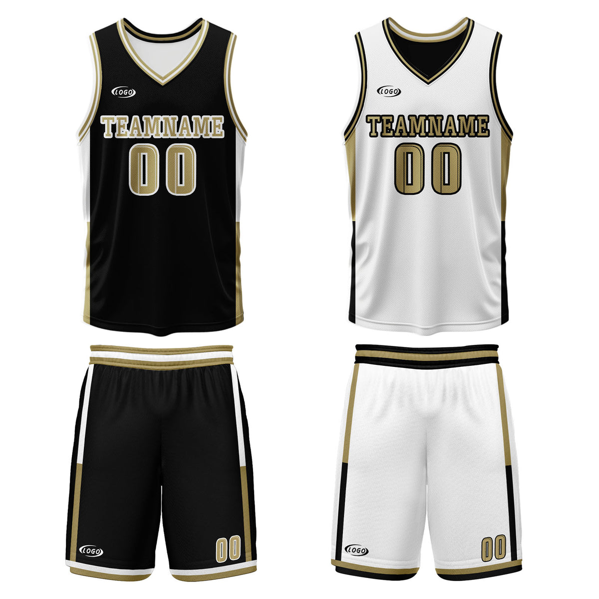 Benutzerdefinierte Schwarz Weiß Gold Reversible Basketball Jersey Personalisierte Drucken Name Nummer Logo