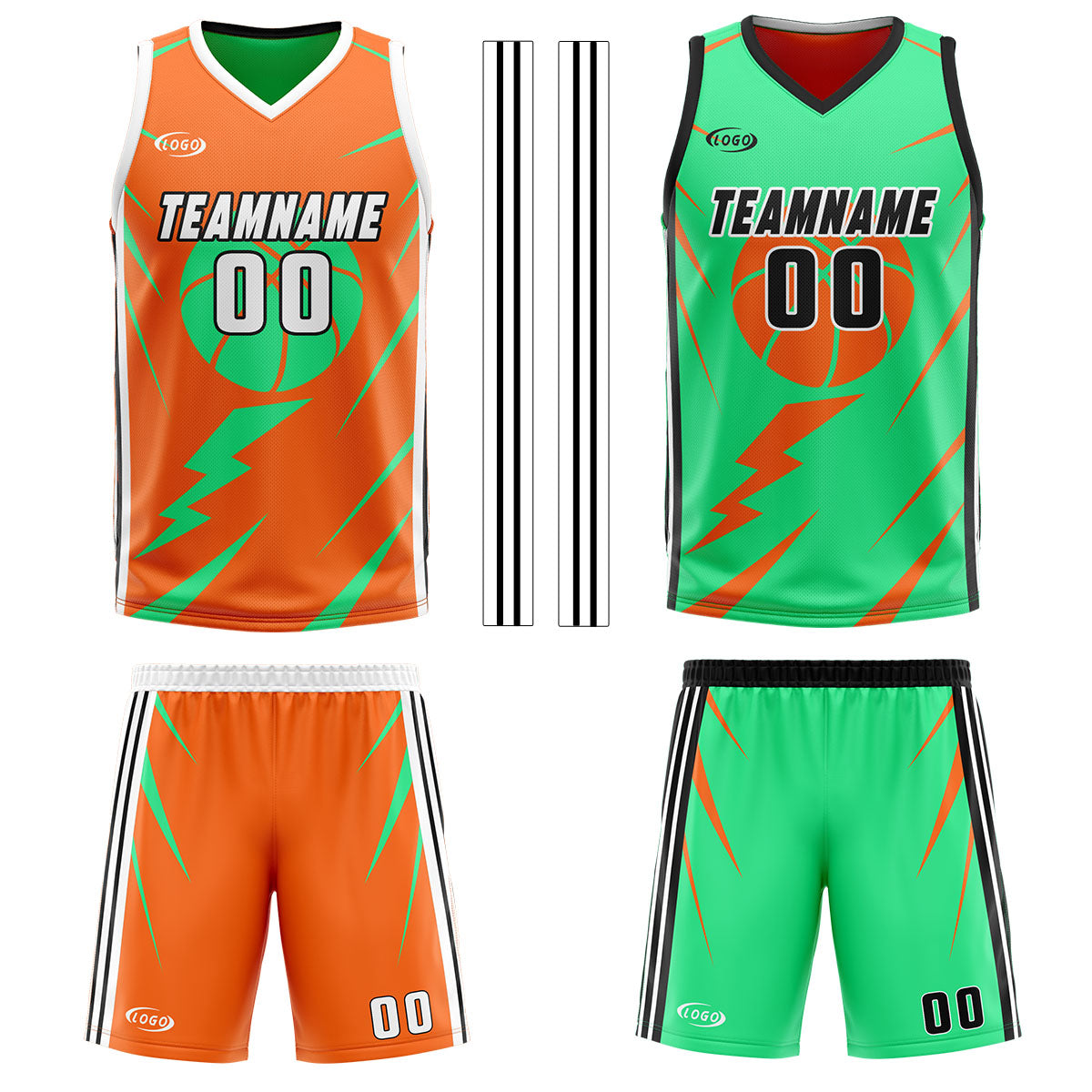 Benutzerdefinierte Orange Grün Reversible Basketball Jersey Personalisierte Drucken Name Nummer Logo