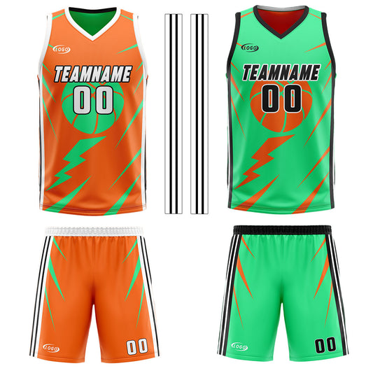Benutzerdefinierte Orange Grün Reversible Basketball Jersey Personalisierte Drucken Name Nummer Logo