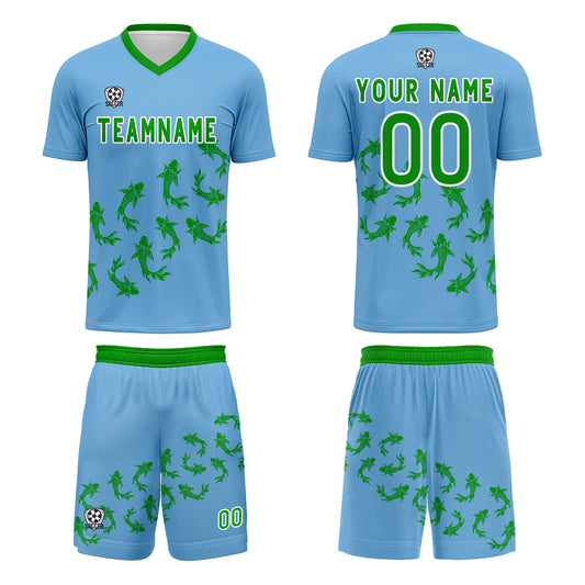 Benutzerdefinierte Himmel  Blau Trikots für Männer Frauen Personalisierte Fußball Uniformen für Erwachsene und Kind