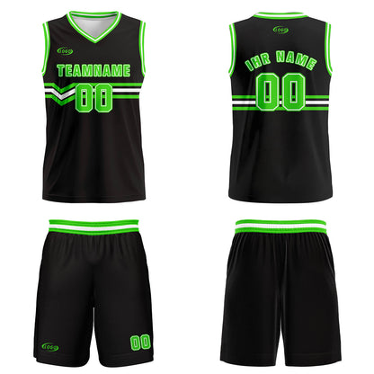 Benutzerdefinierter Schwarz Hellgrün Weiß Basketball Jersey Uniform Anzug gedruckt Ihr Logo Name Nummer