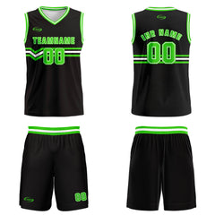 Benutzerdefinierter Schwarz Hellgrün Weiß Basketball Jersey Uniform Anzug gedruckt Ihr Logo Name Nummer