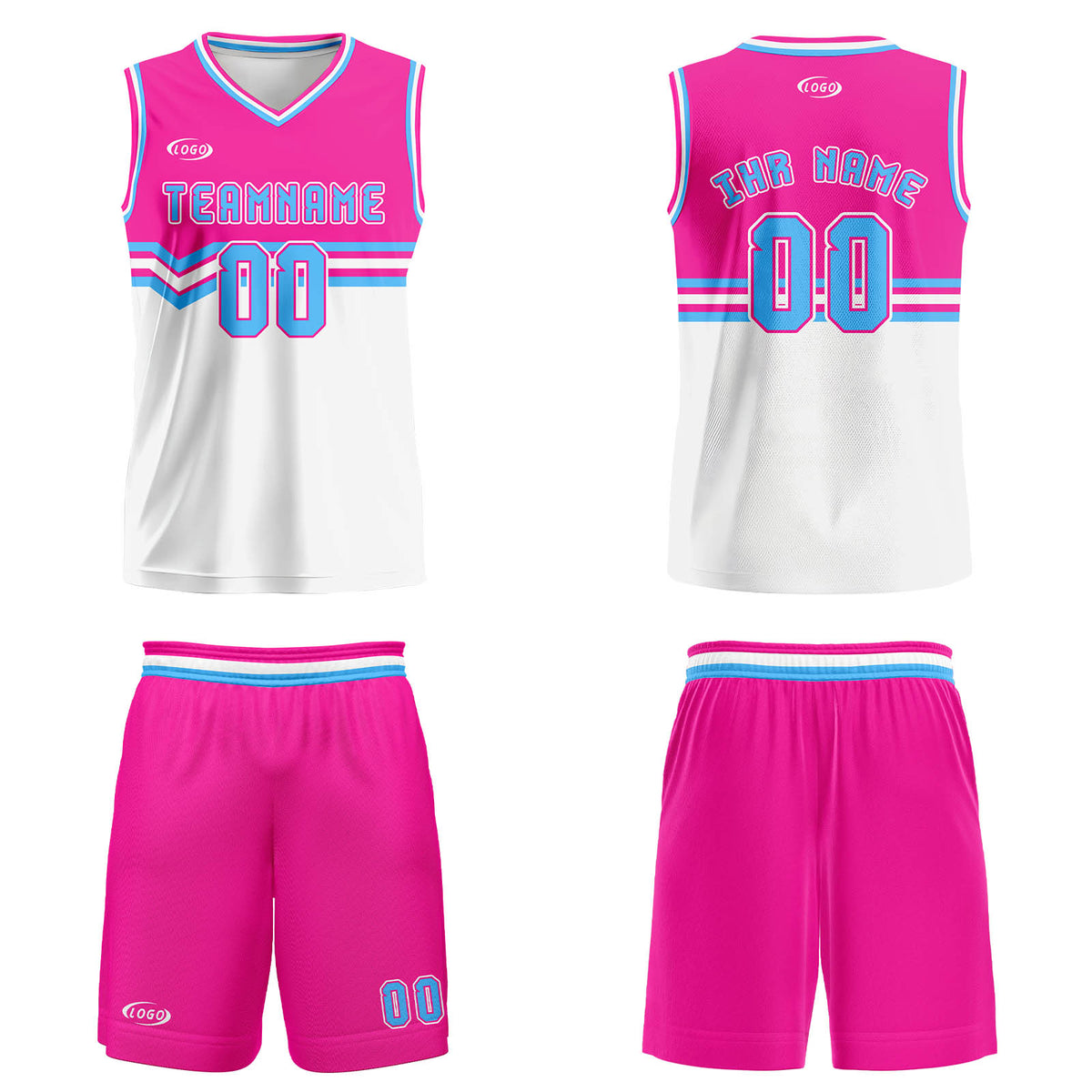 Benutzerdefinierter Rosa Weiß Blau Basketball Jersey Uniform Anzug gedruckt Ihr Logo Name Nummer