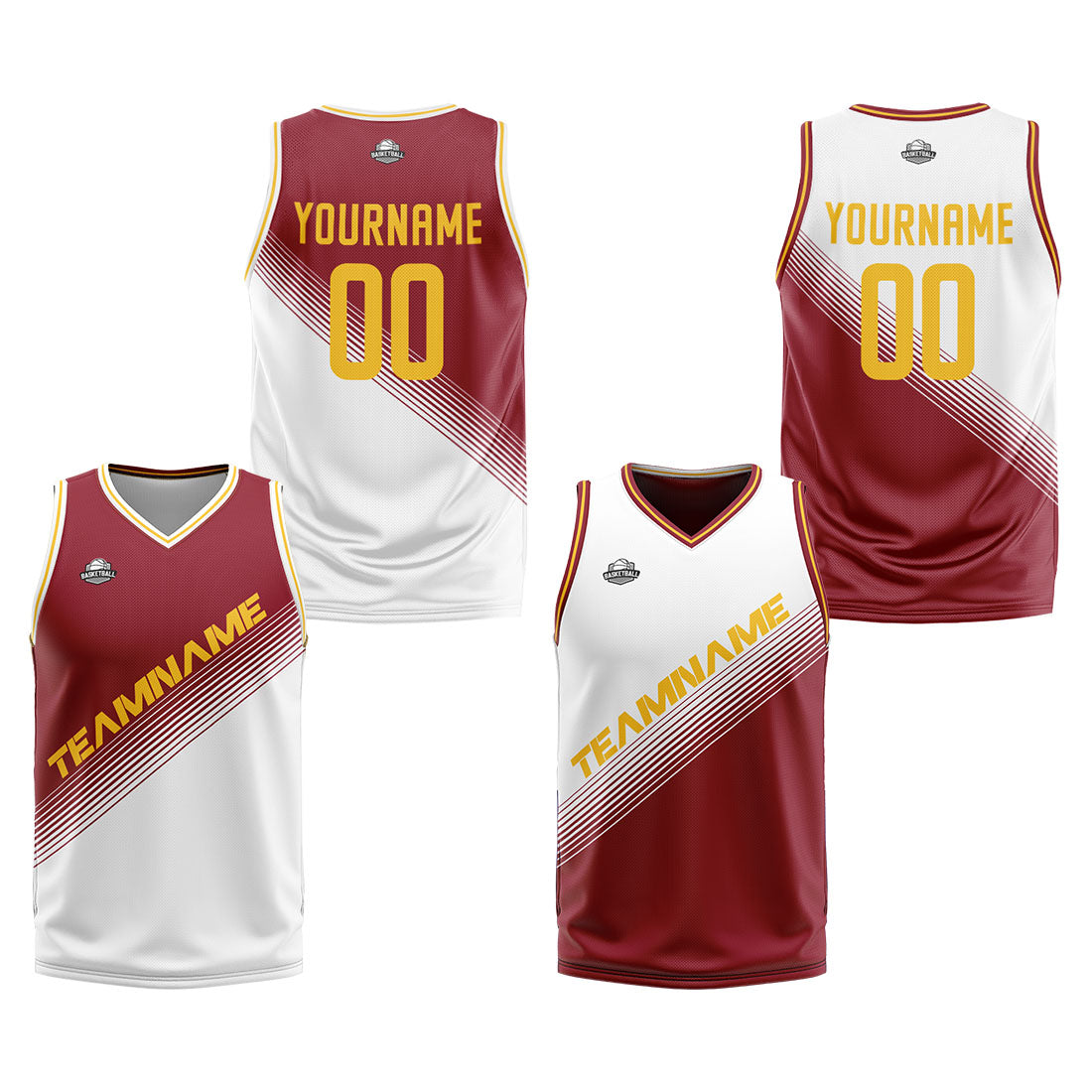 Benutzerdefinierte Rot Weiß Reversible Basketball Jersey Personalisierte Print Name Nummer Logo