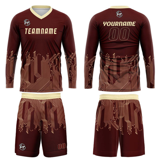 Kundenspezifisches Dunkelrot Lichtgelb Basketball Fußball Schießen langes T-Shirt für Erwachsene und Kinder