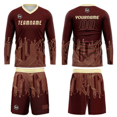 Kundenspezifisches Dunkelrot Lichtgelb Basketball Fußball Schießen langes T-Shirt für Erwachsene und Kinder