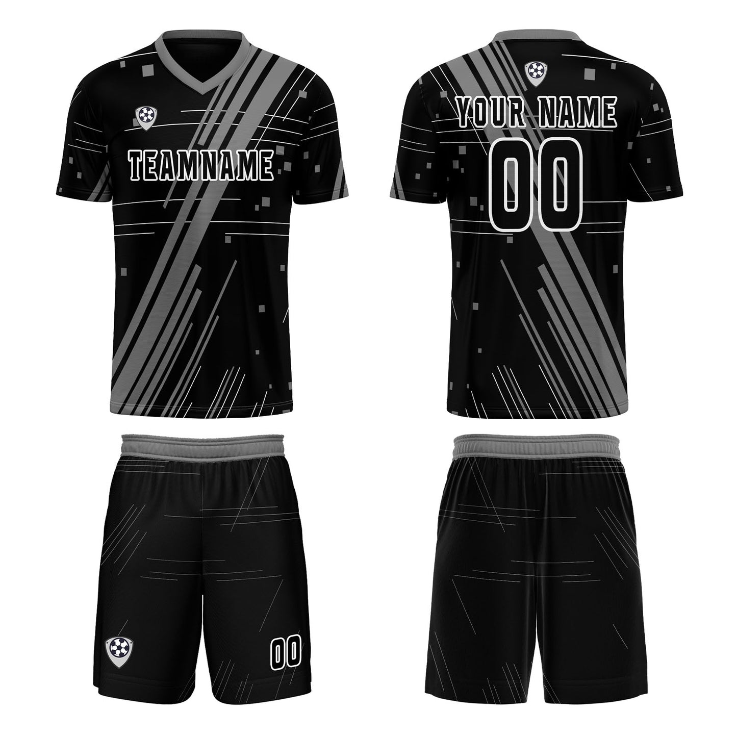 Benutzerdefinierte Schwarz Grau Trikots für Männer Frauen Personalisierte Fußball Uniformen für Erwachsene und Kind