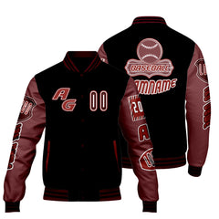 Maßgeschneiderte Schwarz Rot Letterman Varsity Jacket Individuelle Stickerei  Druck nach Ihrem Wunsch