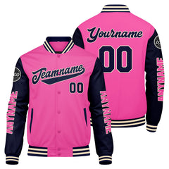Maßgeschneiderte Rosa Marine Letterman Varsity Jacket Individuelle Stickerei Druck nach Ihrem Wunsch