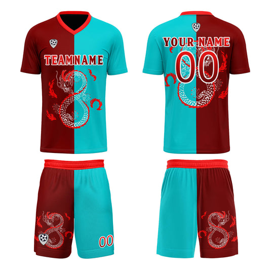 Benutzerdefinierte Rot Blau Trikots für Männer Frauen Personalisierte Fußball Uniformen für Erwachsene und Kind
