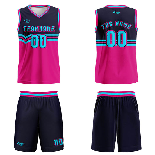 Benutzerdefinierter Marineblau Himbeer Hellblau Basketball Jersey Uniform Anzug gedruckt Ihr Logo Name Nummer
