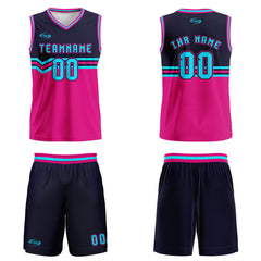 Benutzerdefinierter Marineblau Himbeer Hellblau Basketball Jersey Uniform Anzug gedruckt Ihr Logo Name Nummer