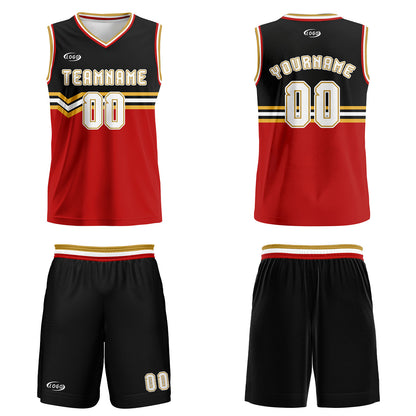 Benutzerdefinierter Schwarz Rot Gold Weiß Basketball Jersey Uniform Anzug gedruckt Ihr Logo Name Nummer