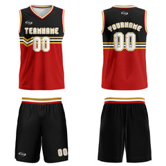 Benutzerdefinierter Schwarz Rot Gold Weiß Basketball Jersey Uniform Anzug gedruckt Ihr Logo Name Nummer