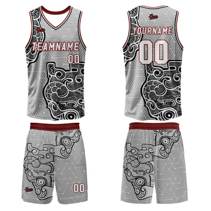 Benutzerdefinierter Grau Schwarz Basketball Jersey Uniform Anzug gedruckt Ihr Logo Name Nummer