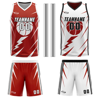 Benutzerdefinierte Rot Weiß Reversible Basketball Jersey Personalisierte Drucken Name Nummer Logo