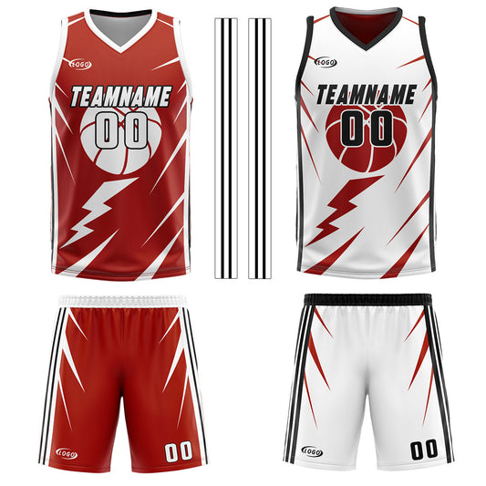 Benutzerdefinierte Rot Weiß Reversible Basketball Jersey Personalisierte Drucken Name Nummer Logo