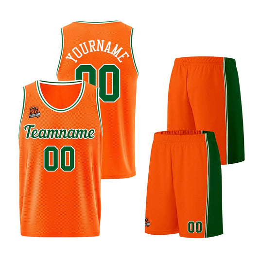 Individuelle Orange-Grün Basketball Jersey Shorts für Männer und Frauen Gestickter und gedruckter Name, Nummer und Logo