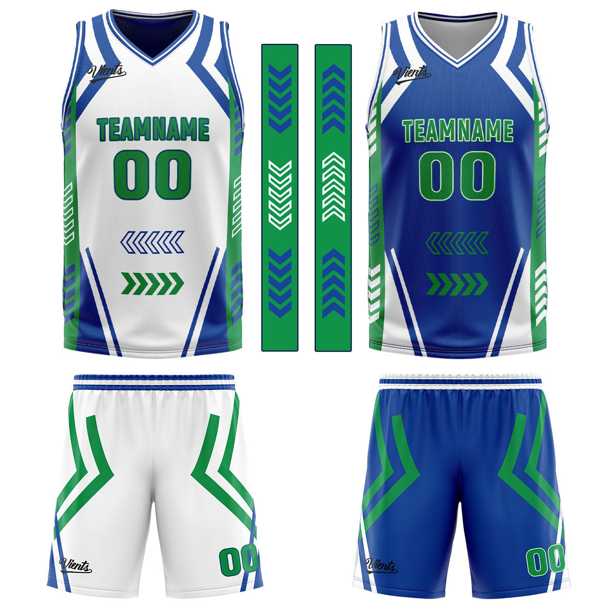 Benutzerdefinierte Weiß Blau Grün Reversible Basketball Jersey Personalisierte Drucken Name Nummer Logo