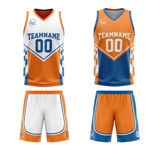 Benutzerdefinierte Orange Blau Reversible Basketball Jersey Personalisierte Drucken Name Nummer Logo