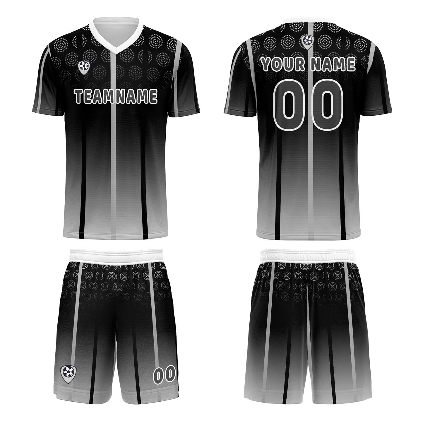 Benutzerdefinierte Schwarz Weiß Trikots für Männer Frauen Personalisierte Fußball Uniformen für Erwachsene und Kind