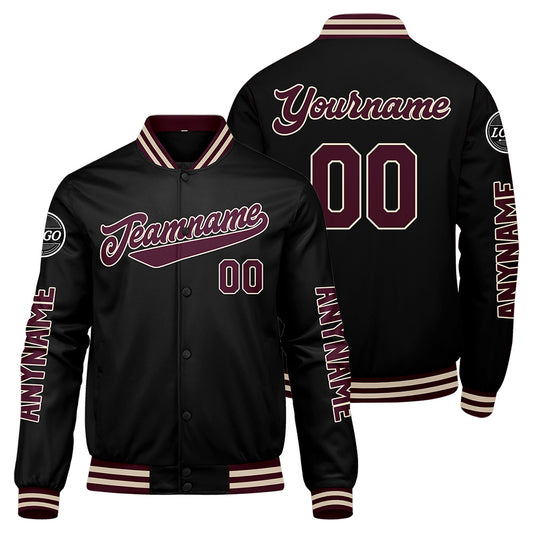 Maßgeschneiderte Braun Schwarz Letterman Varsity Jacket Individuelle Stickerei Druck nach Ihrem Wunsch