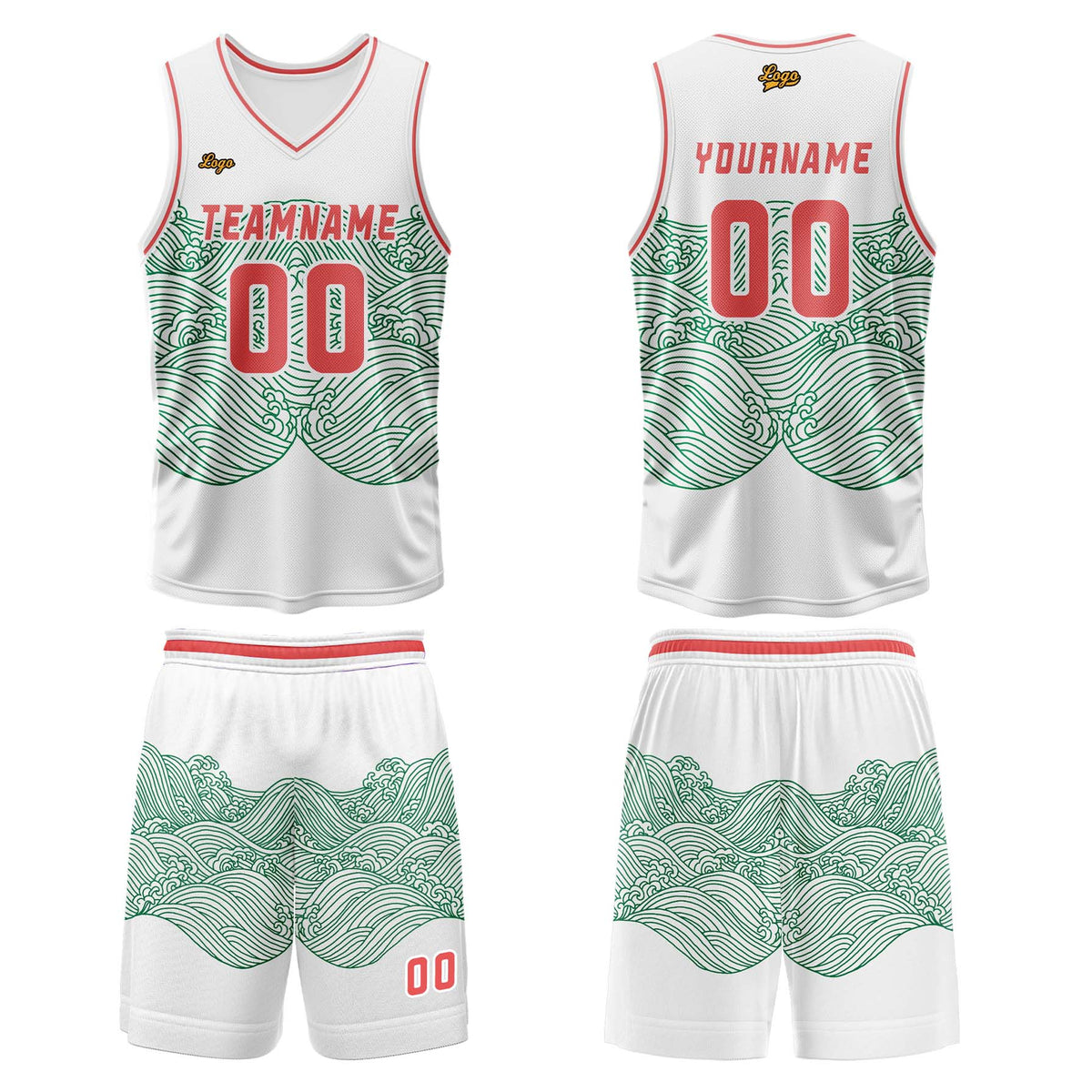 Benutzerdefinierter Grün Rot Basketball Jersey Uniform Anzug gedruckt Ihr Logo Name Nummer