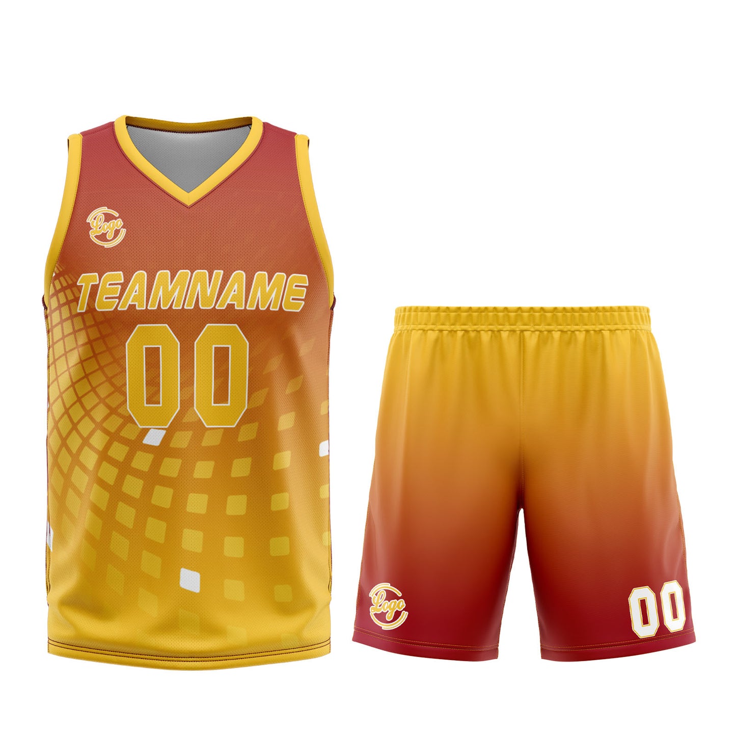 Benutzerdefinierter Rot Gelb Basketball Jersey Uniform Anzug gedruckt Ihr Logo Name Nummer