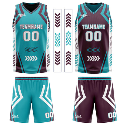 Benutzerdefinierte Cyan Jahrgang Lila Reversible Basketball Jersey Personalisierte Drucken Name Nummer Logo