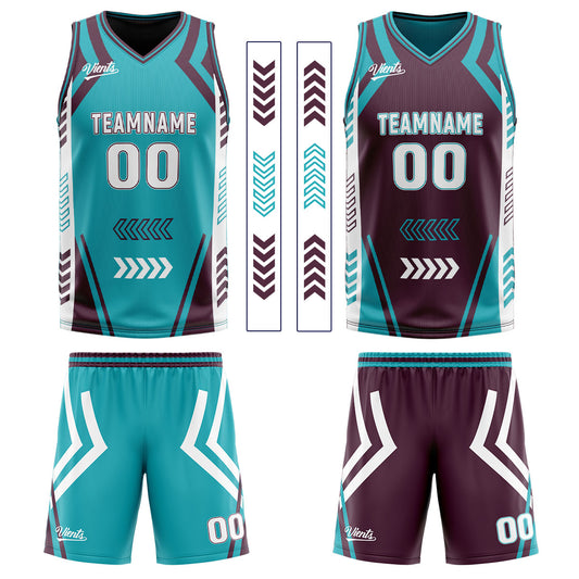 Benutzerdefinierte Cyan Jahrgang Lila Reversible Basketball Jersey Personalisierte Drucken Name Nummer Logo