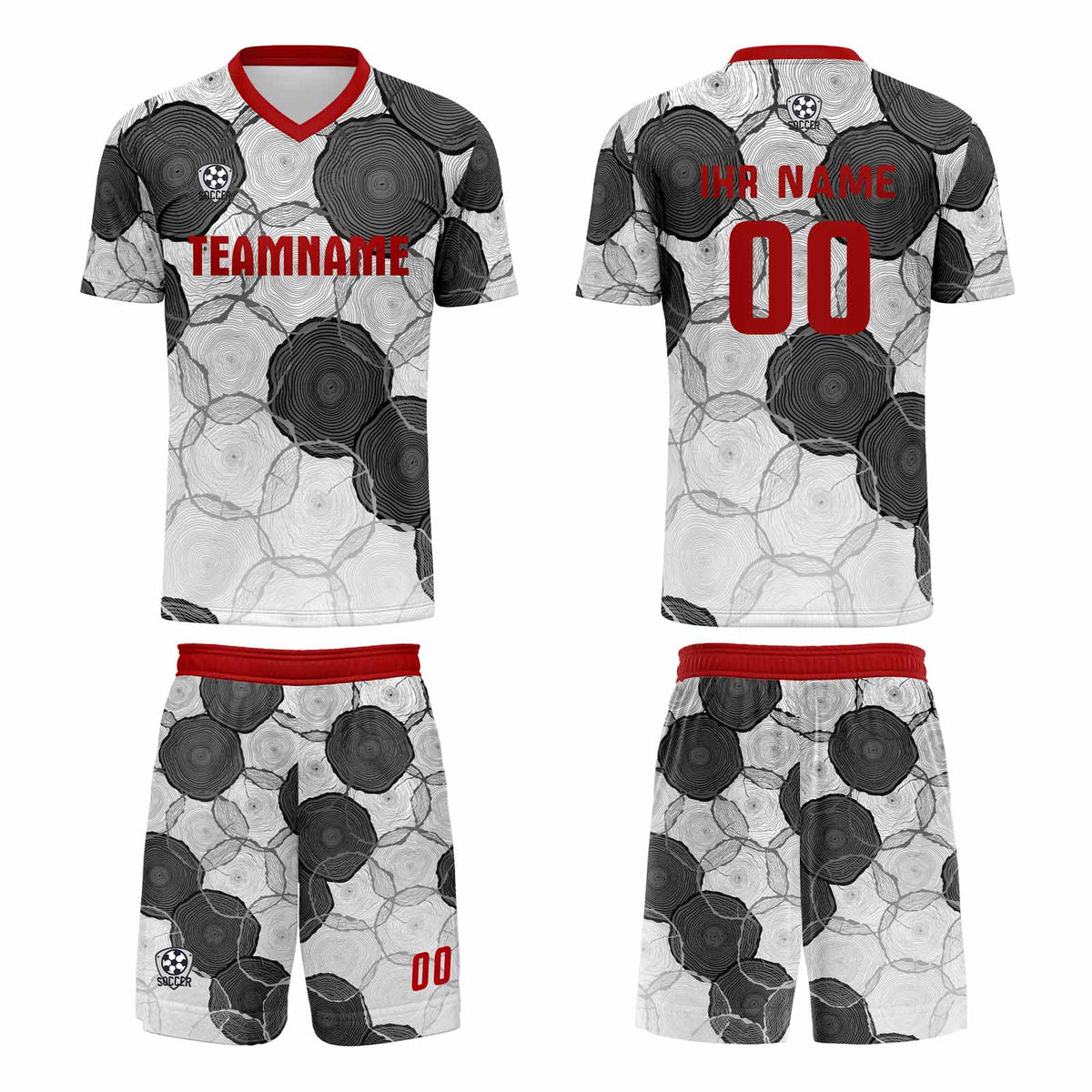 Benutzerdefinierte Weiß Rot Grau Trikots für Männer Frauen Personalisierte Fußball Uniformen für Erwachsene und Kind