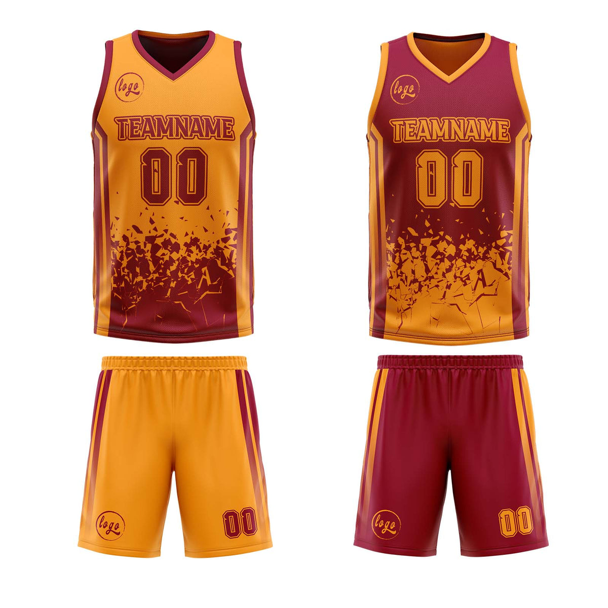 Benutzerdefinierte Burgund Orange Reversible Basketball Jersey Personalisierte Drucken Name Nummer Logo