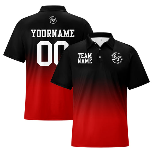 Benutzerdefinierte Schwarz Rot Fußball Gradient Polo-Shirts Fügen Sie Ihr Einzigartiges hinzu Logo/Name/Nummer